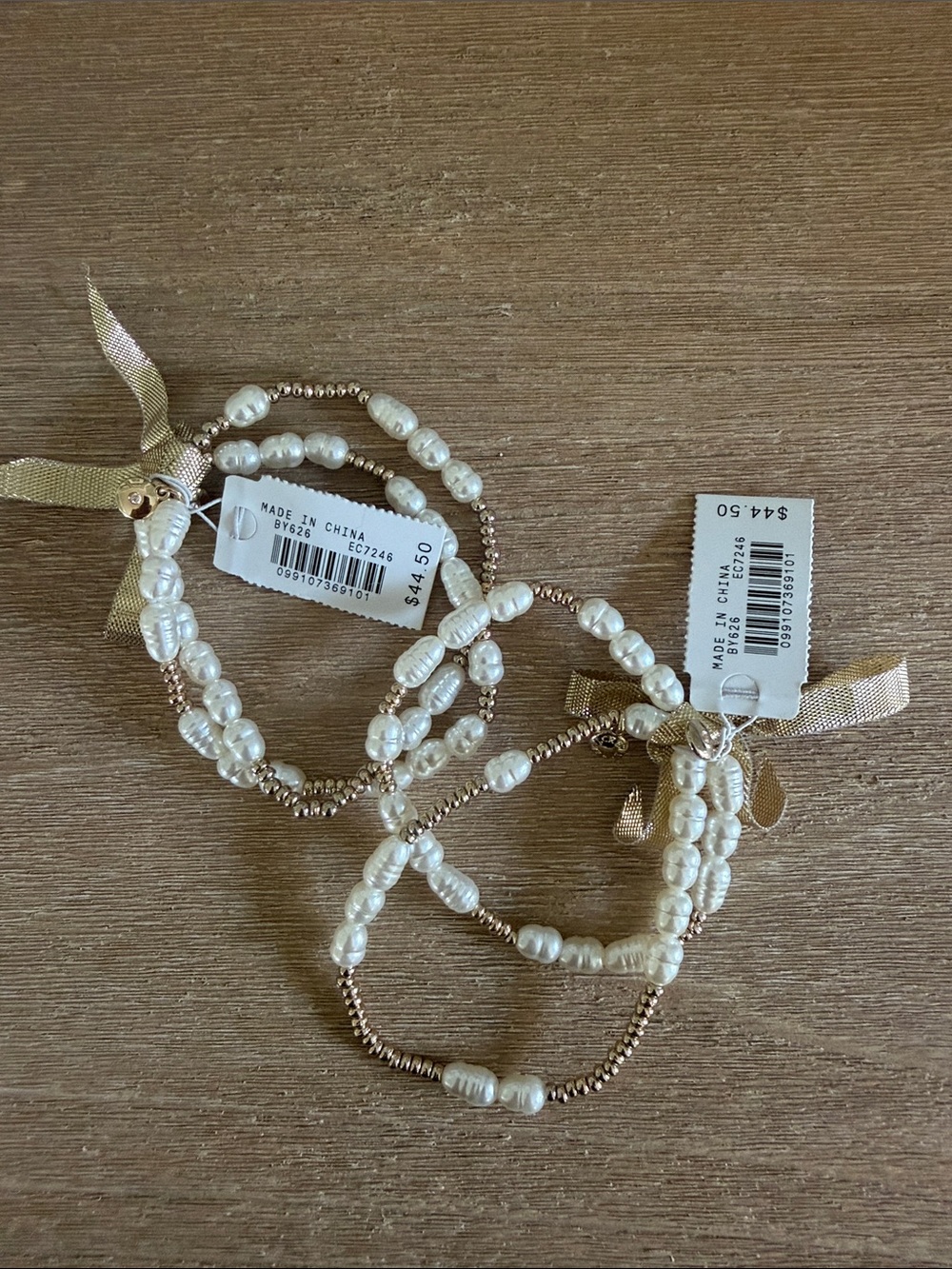 J. Crew NWT Pearl Bead Stretch Bracelet Set of two